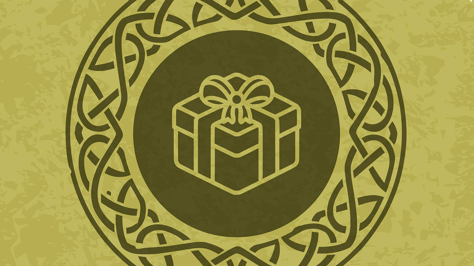 gift-card Illustration of elven pattern with a gift box and ribbon